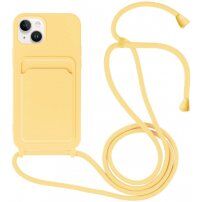 Silikonový kryt se šňůrkou a kapsou na karty pro iPhone 14 - žlutý