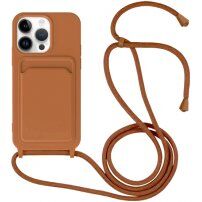Silikonový kryt se šňůrkou a kapsou na karty pro iPhone 14 Pro Max - hnědý