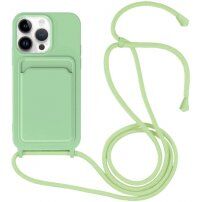 Silikonový kryt se šňůrkou a kapsou na karty pro iPhone 14 Pro Max - zelený