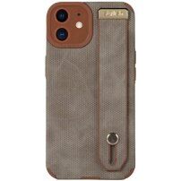 Kožený kryt s poutkem na ruku pro iPhone 11 - hnědý