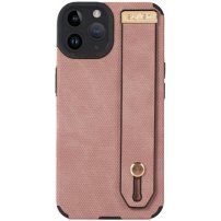Kožený kryt s poutkem na ruku pro iPhone 13 Pro - růžový