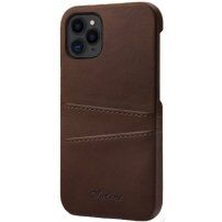 Kožený kryt s kapsou na karty pro iPhone 11 Pro Max - hnědý