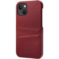 Kožený kryt s kapsou na karty pro iPhone 14 Plus - červený