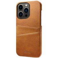Kožený kryt s kapsou na karty pro iPhone 14 Pro - sedlově hnědý