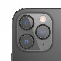 Tvrzené sklo se třpytivými rámečky k ochraně čoček fotoaparátu pro iPhone 11 Pro / 11 Pro Max - černé