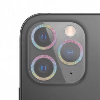 Tvrzené sklo se třpytivými rámečky k ochraně čoček fotoaparátu pro iPhone 11 Pro / 11 Pro Max - duhové