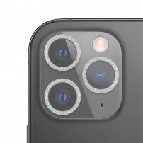 Tvrzené sklo se třpytivými rámečky k ochraně čoček fotoaparátu pro iPhone 11 Pro / 11 Pro Max - stříbrné