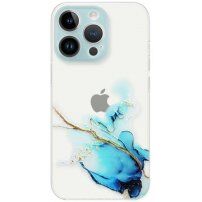 Transparentní kryt s mramorovým vzorem pro iPhone 14 Pro Max - modrý
