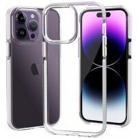 Transparentní kryt s barevným rámem z měkkého plastu pro iPhone 14 Pro Max - bílý