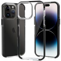 Transparentní kryt s barevným rámem z měkkého plastu pro iPhone 14 Pro Max - černý