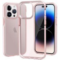 Transparentní kryt s barevným rámem z měkkého plastu pro iPhone 14 Pro Max - růžový