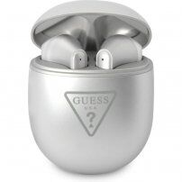 Guess True Wireless Triangle Logo bezdrátová sluchátka pro Apple zařízení - stříbrná