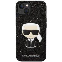 Karl Lagerfeld Glitter Flakes Ikonik třpytivý kryt pro iPhone 14 - černý