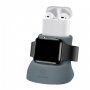 USAMS US-ZJ051 2v1 silikonový stojánek pro AirPods s prostorem na nabíjecí kabel pro Apple Watch - šedý