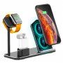Bezdrátový stojánek pro iPhone s prostorem na nabíjecí kabel pro Apple Watch / AirPods - 10W - černý