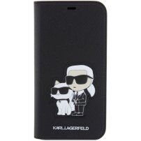 Karl Lagerfeld Saffiano Karl and Choupette NFT flipové pouzdro pro iPhone 14 Pro - černé