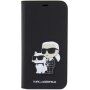 Karl Lagerfeld Saffiano Karl and Choupette NFT flipové pouzdro pro iPhone 14 Pro Max - černé