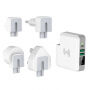 Nabíječka / powerbanka s výměnnými zástrčkami (AU / UK / US / EU) a bezdrátovým nabíjením - 6700mAh - bílá