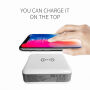 Nabíječka / powerbanka s výměnnými zástrčkami (AU / UK / US / EU) a bezdrátovým nabíjením - 6700mAh - bílá