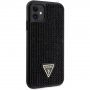 Guess Rhinestones Triangle Metal Logo kryt posázený kamínky pro iPhone 11 - černý