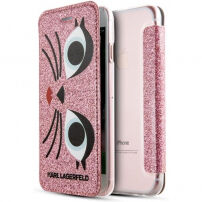 Karl Lagerfeld K-Paris Book pouzdro Glitter pro iPhone SE (2020/2022) / 8 / 7 - růžové