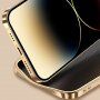 Kožený kryt s pokoveným rámečkem pro iPhone 12 / 12 Pro - černý