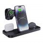 5v1 skládací bezdrátový stojánek pro iPhone / Apple Watch s USB-C a 2x Lightning konektorem pro AirPods - 15W - černý