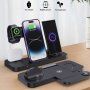 5v1 skládací bezdrátový stojánek pro iPhone / Apple Watch s USB-C a 2x Lightning konektorem pro AirPods - 15W - černý