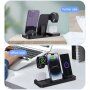 5v1 skládací bezdrátový stojánek pro iPhone / Apple Watch s USB-C a 2x Lightning konektorem pro AirPods - 15W - černý