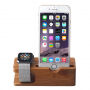 2v1 dřevěný stojánek s prostorem na nabíjecí kabely pro iPhone / Apple Watch - hnědý