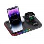 A82 3v1 skládací bezdrátový stojánek s podsvícením a hodinami pro iPhone / Apple Watch / AirPods - 15W - černý