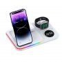 A82 3v1 skládací bezdrátový stojánek s podsvícením a hodinami pro iPhone / Apple Watch / AirPods - 15W - bílý