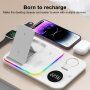 A82 3v1 skládací bezdrátový stojánek s podsvícením a hodinami pro iPhone / Apple Watch / AirPods - 15W - bílý