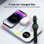 A82 3v1 skládací bezdrátový stojánek s podsvícením a hodinami pro iPhone / Apple Watch / AirPods - 15W - bílý
