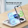 A82 3v1 skládací bezdrátový stojánek s podsvícením a hodinami pro iPhone / Apple Watch / AirPods - 15W - bílý