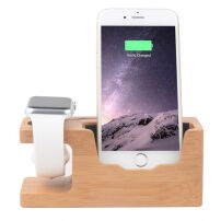 Dřevěný nabíjecí stojánek 2v1 pro Apple Watch 38mm / 42mm a iPhone 6 / 6 Plus a iPhone 5 / 5S / 5C - světlý
