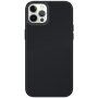 Kožený kryt s pokoveným rámečkem pro iPhone 12 / 12 Pro - černý