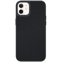 Kožený kryt s pokoveným rámečkem pro iPhone 12 / 12 Pro - černý