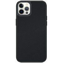 Kožený kryt s pokoveným rámečkem pro iPhone 12 Pro Max - černý