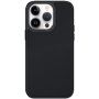 Kožený kryt s pokoveným rámečkem pro iPhone 13 Pro - černý