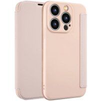 Peněženkové pouzdro ze silikonu a PU kůže pro iPhone 15 Pro - růžové