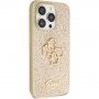 Guess Fixed Glitter 4G Metal Logo třpytivý kryt pro iPhone 15 Pro Max - zlatý