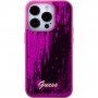 Guess Sequin Script Logo kryt s flitry pro iPhone 15 Pro - fuchsiový