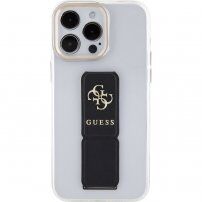 Guess Grip Stand 4G Metal Logo transparentní kryt se stojánkem pro iPhone 15 Pro Max - čirý