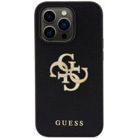 Guess Perforated 4G Glitter Metal Logo kryt pro iPhone 14 Pro Max - černý
