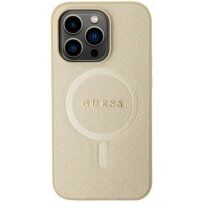 Guess Saffiano kryt s MagSafe pro iPhone 15 Pro Max - zlatý