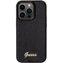 Guess Sequin Script Logo kryt s flitry pro iPhone 14 Pro Max - černý