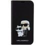 Karl Lagerfeld Saffiano Karl and Choupette NFT flipové pouzdro pro iPhone 15 Pro - černé