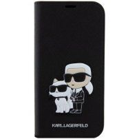 Karl Lagerfeld Saffiano Karl and Choupette NFT flipové pouzdro pro iPhone 15 Pro - černé