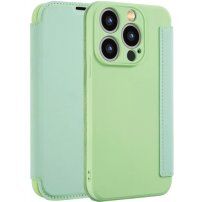 Peněženkové pouzdro ze silikonu a PU kůže pro iPhone 15 Pro - zelené